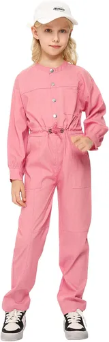 Vista 2 de Kukume Girls Long Sleeve Button Down Jumpsuits Rompers Straight Leg Cargo Pant with 5 Pockets