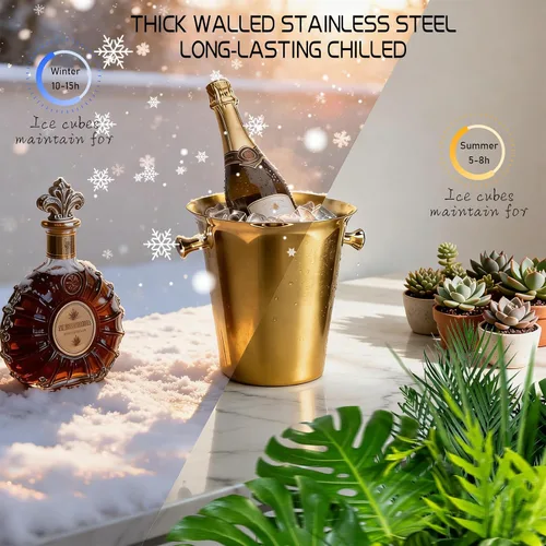 Vista 2 de Cubo de hielo con soporte de acero inoxidable para Navidad, cubo de hielo, cubo de vino en rejilla, cubo de hielo dorado champán para vino, cerveza