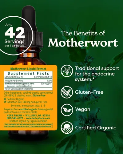 Vista 2 de Herb Pharm Gotas de extracto líquido de motherwort orgánico certificado para soporte del sistema endocrino, 1 onza