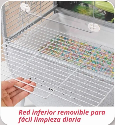 Vista 5 de DomeTop - Jaula para loros de hierro forjado, jaula para loros interiores, pajarero con puerta transparente, para loros pequeños, periquitos y Negro