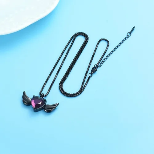 Vista 7 de Oinsi Collar de medallón de cremación con alas de cristal de corazón azul para cenizas, joyería para mujer