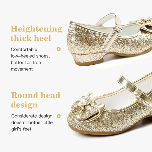 Vista 4 de Furdeour Zapatos de vestir para niñas, zapatos de princesa Mary Jane para bodas, flores, damas de honor, tacones con purpurina para niños pequeños