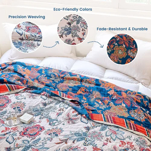 Vista 222 de MSGKV - Manta bohemia/primaveral de algodón para sofá y sala de estar, de gasa acogedora, de 50 x 60 pulgadas 50"x60" Cotton Throw, Woven Bird