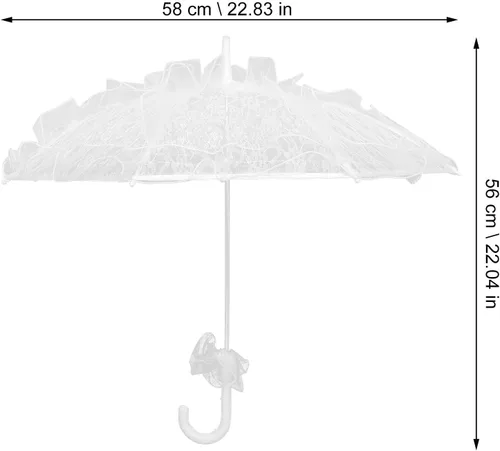Vista 2 de Amosfun Paraguas de encaje blanco vintage para boda, paraguas de novia hecho a mano con flores bordadas para novia, foto nupcial, disfraz de dama