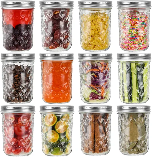 Vista 10 de Eathtek 8 onzas tarros Mason 20 paquete, tarros de conservas mini de 240ml con tapas regulares para almacenamiento de jalea, hierbas, especias