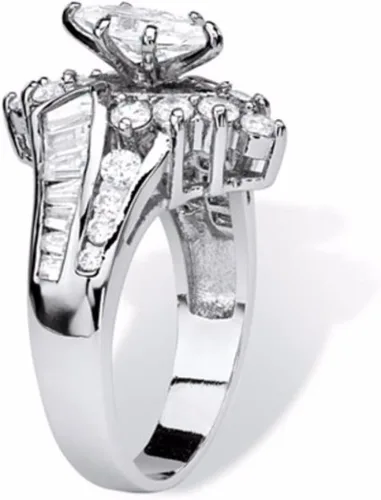 Vista 2 de Anillo de promesa, estilo Balakie Diamond Silver Fashion Cut Compromiso Aniversario Joyería