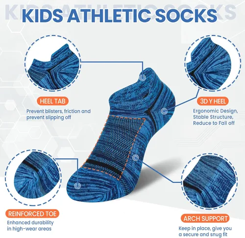 Vista 4 de Calcetines de tobillo para niños, calcetines deportivos de corte bajo de algodón para niños pequeños, 6 pares