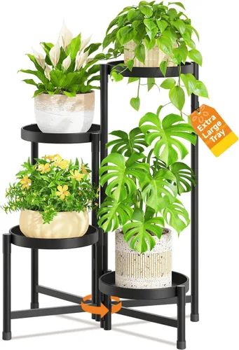 Vista 9 de LASZOLA Soporte plegable para plantas de interior de 7 niveles para múltiples macetas grandes, estante ajustable alto y resistente con bandeja de 10