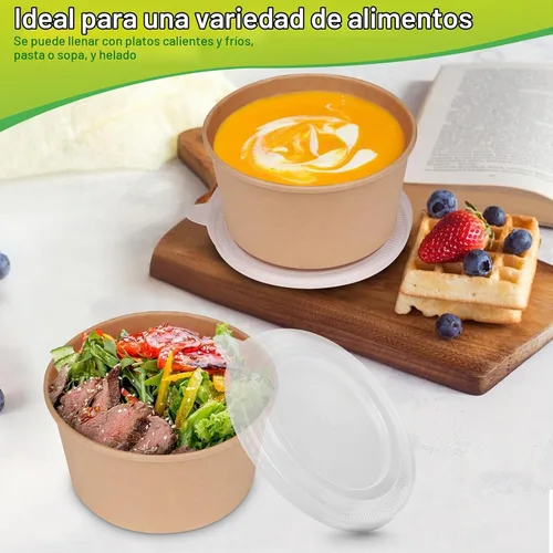 Vista 3 de greensight Cuencos de papel grandes de 32oz con tapas, paquete de 50 Marrón