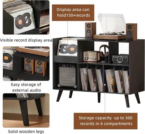 Vista 4 de LELELINKY Soporte grande para tocadiscos, soporte para tocadiscos de 48 pulgadas con almacenamiento, soporte para discos de vinilo con área
