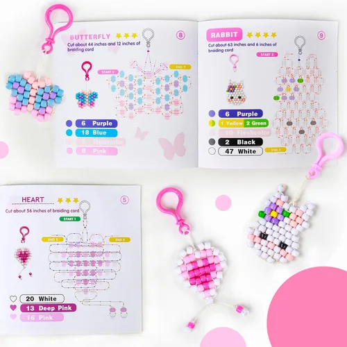 Vista 4 de LORHAKI Kit de cuentas para mascotas, regalo de manualidades para niños, llavero de animales de cuentas, juego de manualidades para principiantes