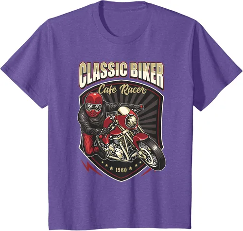 Vista 55 de Camiseta de motocicleta clásica Biker Cafe Racer para hombre, Negro, S