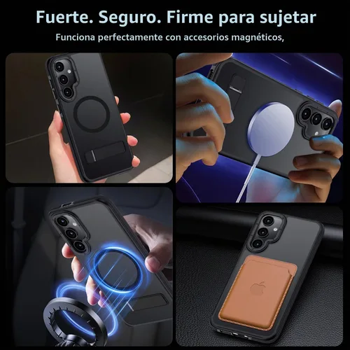 Vista 6 de para Samsung Galaxy S24 Plus, [Compatible con MagSafe], soporte ajustable, funda de grado militar a prueba de caídas, funda translúcida mate