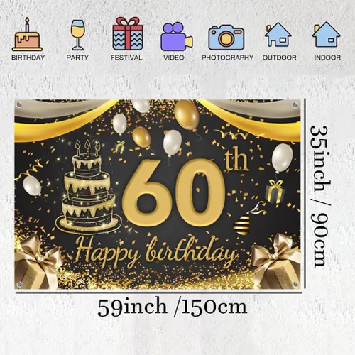 Vista 2 de Cartel decorativo de 60 cumpleaños para decoración de puerta, cartel de tela, cartel de bienvenida para fiesta de cumpleaños de 60 años, cartel