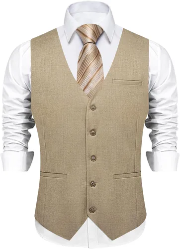 Vista 3 de DiBanGu Chaleco de traje para hombre Vestido formal de negocios Khaki