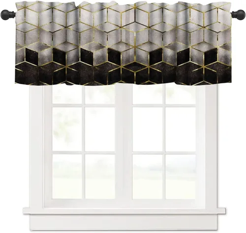Vista 15 de Cenefa de cortina geométrica para ventanas, cenefa moderna con bolsillo para barra, 1 panel, cortinas cortas abstractas para playa, cortinas cortas