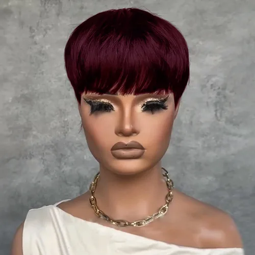 Vista 14 de YJOQOKOA Peluca corta de cabello humano estilo Bob para mujeres negras, pelucas de cabello humano con corte Pixie, sin pegamento, sin encaje