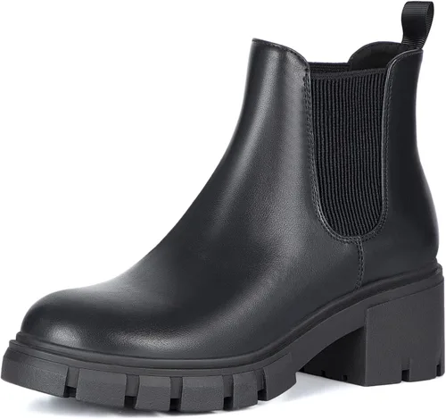 Vista 10 de Athlefit Botas Chelsea para Mujer con Suela Rugosa de Moda, Tacón Grueso, Botines de Tobillo Elásticos sin Cordones Albaricoque