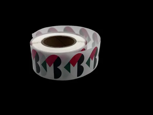 Vista 2 de Pegatinas de corazón con la bandera de Palestina, 500 por rollo, 1 pulgada