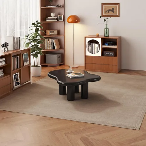 Vista 9 de Guyii Mesa de centro de nube de 35.43 pulgadas, mesa de centro negra para sala de estar, mesa de té irregular para interiores, mesa auxiliar moderna
