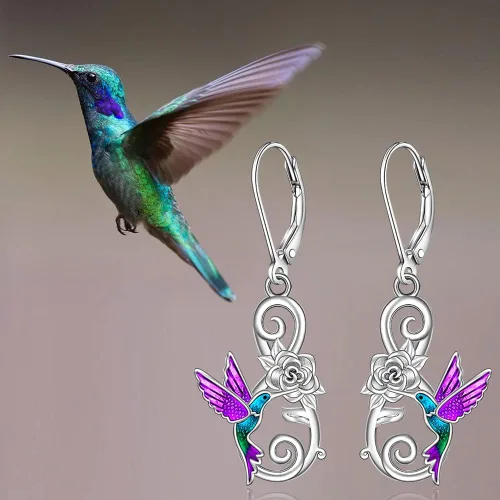 Vista 5 de Cat Sea Turtle Hummingbird Earrings Shamrock Snowflake Lotus Chakra Earrings for Women Blue Opal Turtle Sterling Silver