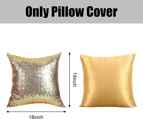 Vista 6 de 2 almohadas decorativas de lentejuelas doradas, 18 x 18 pulgadas, fundas de cojín cuadradas con lentejuelas con purpurina de tela sólida, diseño