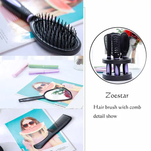 Vista 5 de Zoestar Juego de 5 cepillos y peine para el cabello para mujeres y hombres (A-morado)