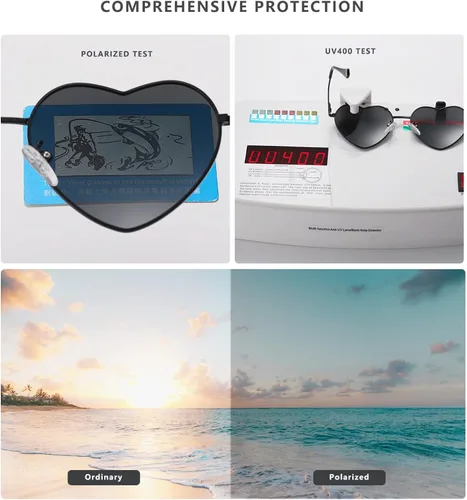 Vista 4 de LASPOR Gafas de sol polarizadas con forma de corazón para mujer, con marco de metal, protección UV400