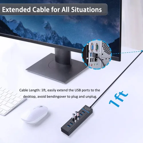 Vista 4 de Concentrador USB 3.0, vienon 7 puertos USB Data Hub Splitter para laptop, PC, MacBook, Mac Pro, Mac mini, iMac, Surface Pro y más dispositivos USB
