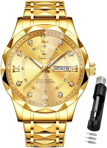 Vista 14 de OLEVS - Relojes para hombre de diamantes de lujo, casual, esfera grande, acero inoxidable, impermeable, para negocios, de vestir, analógico