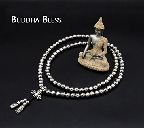 Vista 4 de 108 Destiny Nepal Prayer Full Metal Buddism Bead Mala Collar (acero inoxidable)