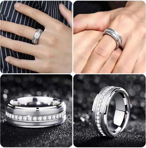 Vista 5 de Newshe Jewellery Juego de anillos de boda para él y ella, anillos de promesa de plata esterlina para parejas, mujeres, hombres, tallas 5-13