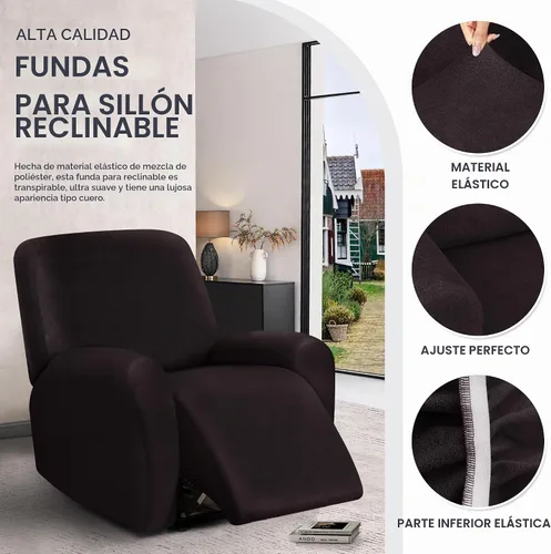 Vista 3 de ANARACHON Fundas para sillas reclinables con aspecto de cuero, funda elástica de 4 piezas, funda suave para silla reclinable, protector de muebles