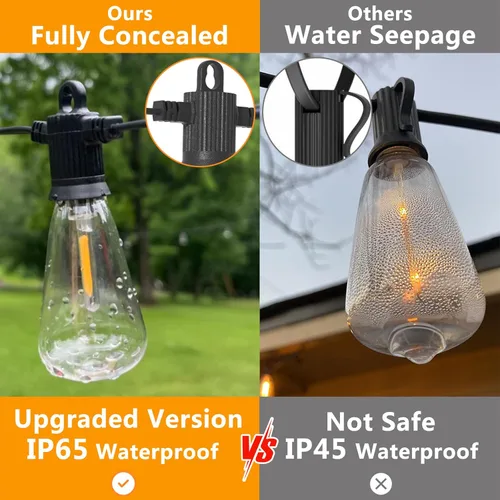 Vista 2 de ZOTOYI Luces de Cadena para Exteriores de 25 Pies, Luces de Patio Impermeables IP65 con 13 Bombillas LED ST38 Irrompibles, Luz Colgante Exterior