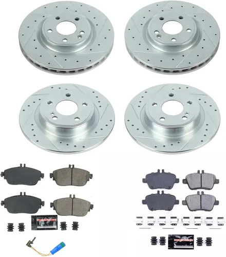 Vista 2 de Power Stop K8046, Juego de frenos delanteros y traseros Z23 - Rotores de freno perforados/ranurados y pastillas de freno de cerámica de carbono y 1