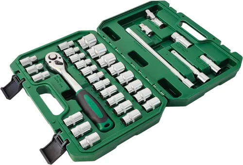 Vista 3 de Juego de herramientas mecánicas de 32 piezas, juego de llaves métricas de 1/2", llave de trinquete, barras de extensión y junta universal