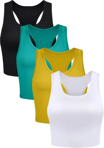 Vista 12 de Boao Camiseta corta básica sin mangas con espalda cruzada para mujer de 4 piezas