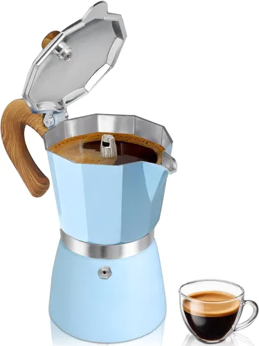 Vista 16 de Cafetera de café para estufa, cafetera de expreso de 3 tazas, olla de moka de aluminio, percolador de 5 oz 150 ml, fácil de preparar para estufas
