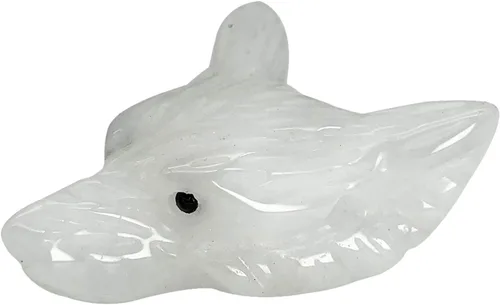 Vista 6 de Fekuar Estatua de cabeza de lobo de opalita sintética tallada a mano, figura de cristal curativo tallada en animales, escultura perforada