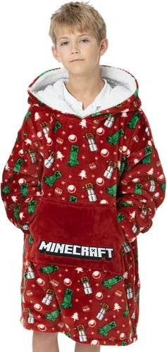 Vista 7 de Minecraft Manta de Navidad Vuddie de gran tamaño con capucha para niños y niñas, forro polar rojo