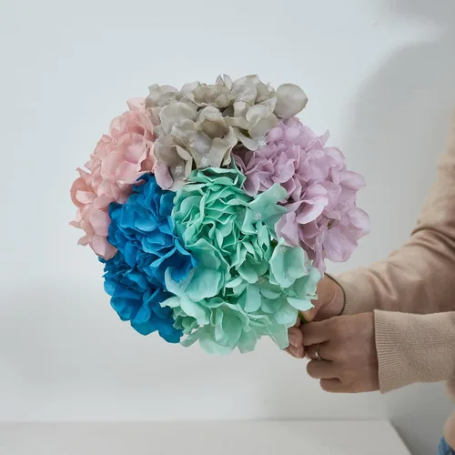 Vista 3 de Flores de hortensias artificiales rosa polvoriento, 10 cabezas de flores de seda de hortensia falsas para centros de mesa de boda, ramos de 10
