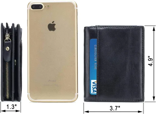 Vista 2 de Cartera de piel con bloqueo RFID para hombre, estilo vintage, con cremallera