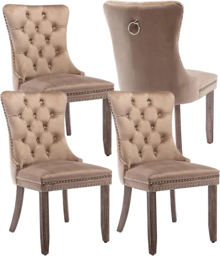 Vista 96 de Juego de 2 sillas de comedor de terciopelo beige, sillas de comedor tapizadas beige01
