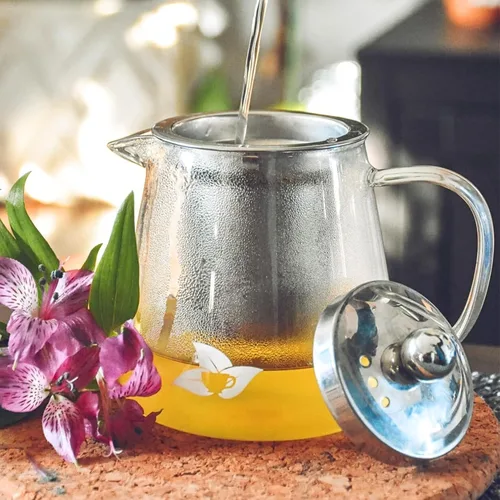 Vista 5 de DelighTeas® Tetera de vidrio Vidrio de borosilicato, infusor extraíble de acero inoxidable Diseñada con boquilla que no gotea