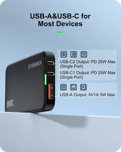 Vista 3 de Cargador de pared USB plano, 3 puertos ultra delgado cargador de pared rápido para Pixelbook, iPad Pro, iPhone 17/16/15/14 negro