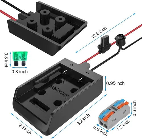 Vista 5 de Adaptador de rueda eléctrica con fusible e interruptor para batería Dewalt de 20 V, adaptador de batería hermético no soplado con fusible de 30 A