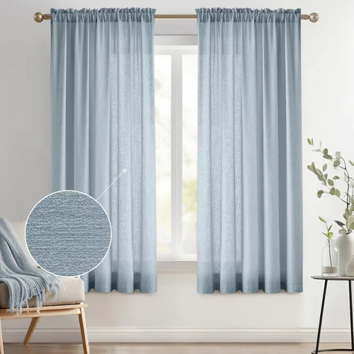 Vista 39 de Melodieux Cortinas de Niveles Semitraslúcidas Negras de 24 Pulgadas de Largo para Cocina, Cafetería, Dormitorio, Ventanas Pequeñas, Aspecto de Lino