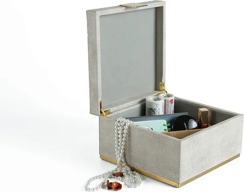 Vista 4 de Ivory Shagreen - Organizador decorativo cuadrado para decoración del hogar, joyero de almacenamiento de piel sintética, accesorios para hombres