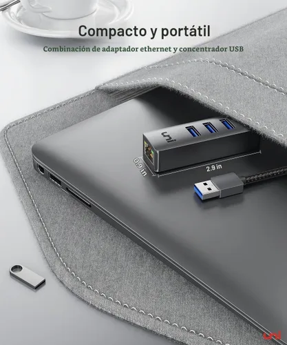 Vista 8 de uni Adaptador USB a Ethernet, concentrador USB 3.0 con 100/1000 Mbps RJ45 Ethernet sin controlador, resistente adaptador de red USB-A a LAN
