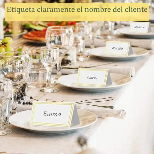 Vista 4 de 50 tarjetas de lugar premium, tarjetas de mesa de 2 x 3.5 pulgadas con borde dorado